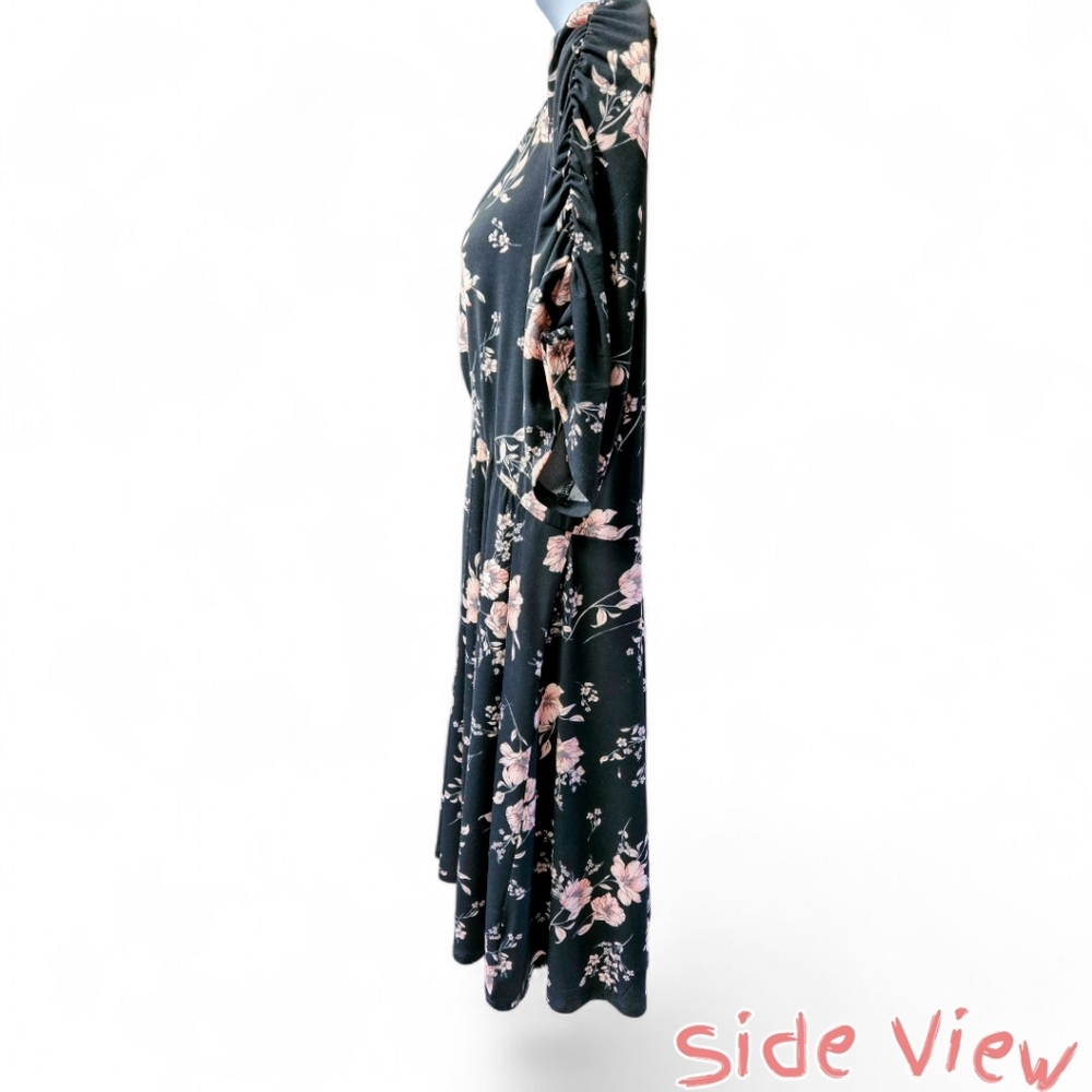 TORRID plus size studio knit cinched Sleeve fit/ flare floral Rose midi dress 3X - Picture 8 of 12